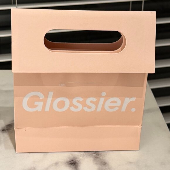 Glossier Pink Gift Bag White Logo Shopping Bag Collectible 6.5x5.5 Excellent - Picture 2 of 4